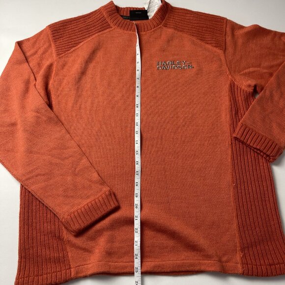 Harley-Davidson Motorcycles Embroidered Stitched MEDIUM Orange Sweater Pullover - Picture 6 of 11